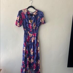 Blue and Pink High Low Sundress with Flutter Sleeves
